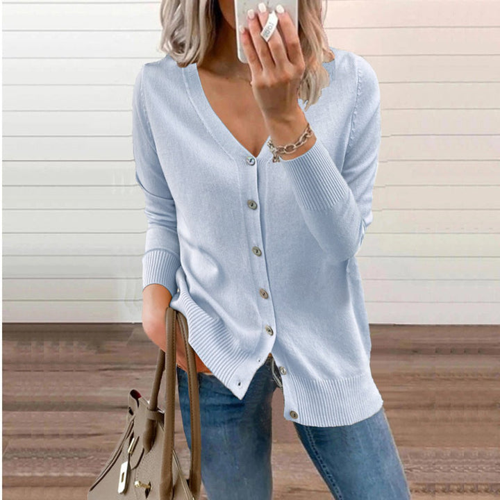Damen Strickjacke mit V-Ausschnitt und Knopfleiste für lässige und elegante Looks 10