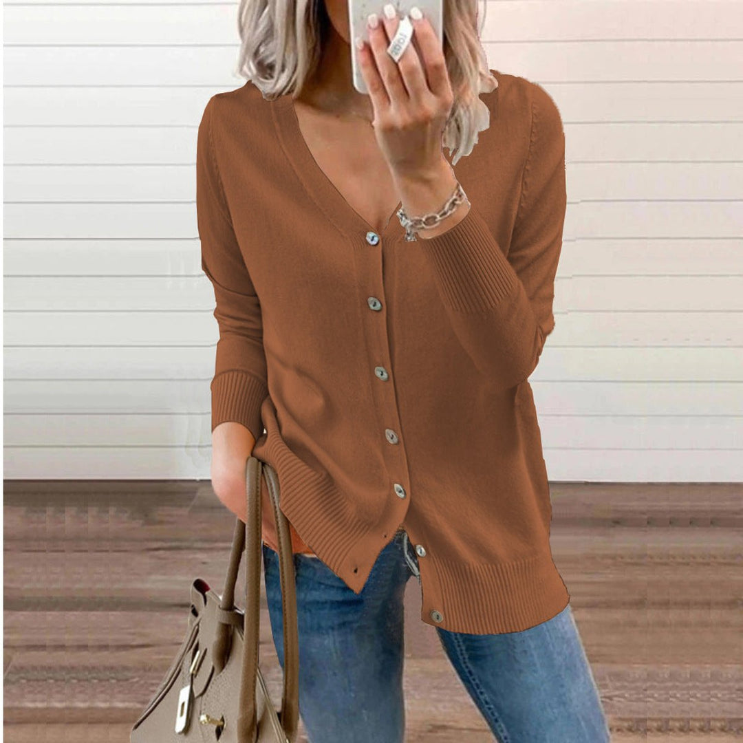 Damen Strickjacke mit V-Ausschnitt und Knopfleiste für lässige und elegante Looks 2