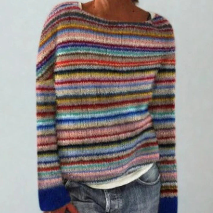 Damen Strickpullover Rundhals Retro Norweger Muster Warmer Herbstpullover 5