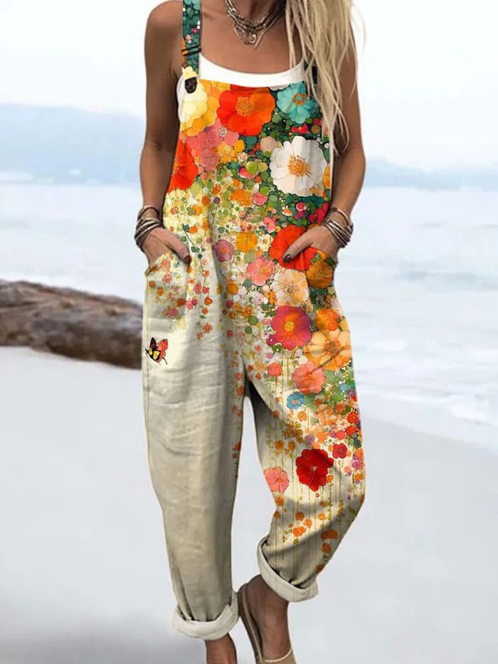 Damen Vintage Jumpsuit mit Blumen-Print – Eleganter Sommeroverall für warme Tage 0