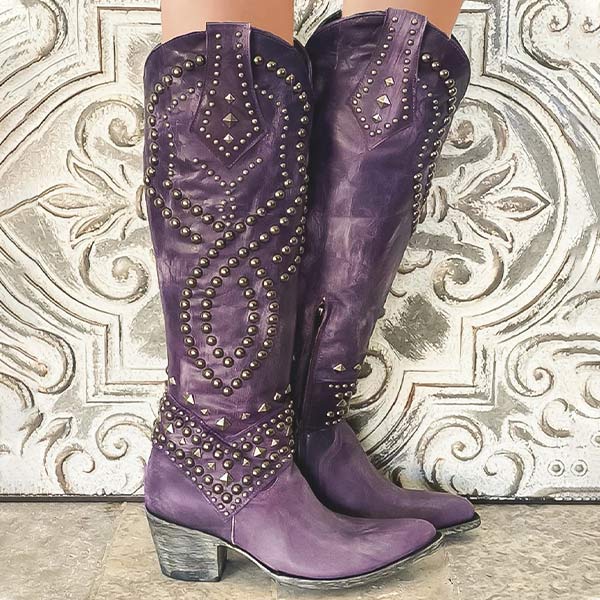 Damen Westernstiefel Knielang mit Nieten – Moderner Western-Look 4