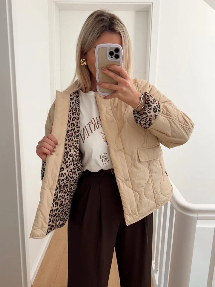 Damen elegante Jacke mit Leoparden Futter 3
