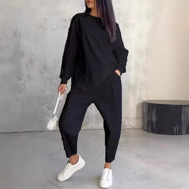 Damen lässiger Zweiteiler mit Oberteil und Hose 2