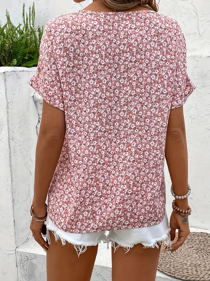 Damenbluse Blumenprint – Elegante, Leichte Bluse Für Warme Tage, Vielseitig Kombinierbar, Luftiger Schnitt 1