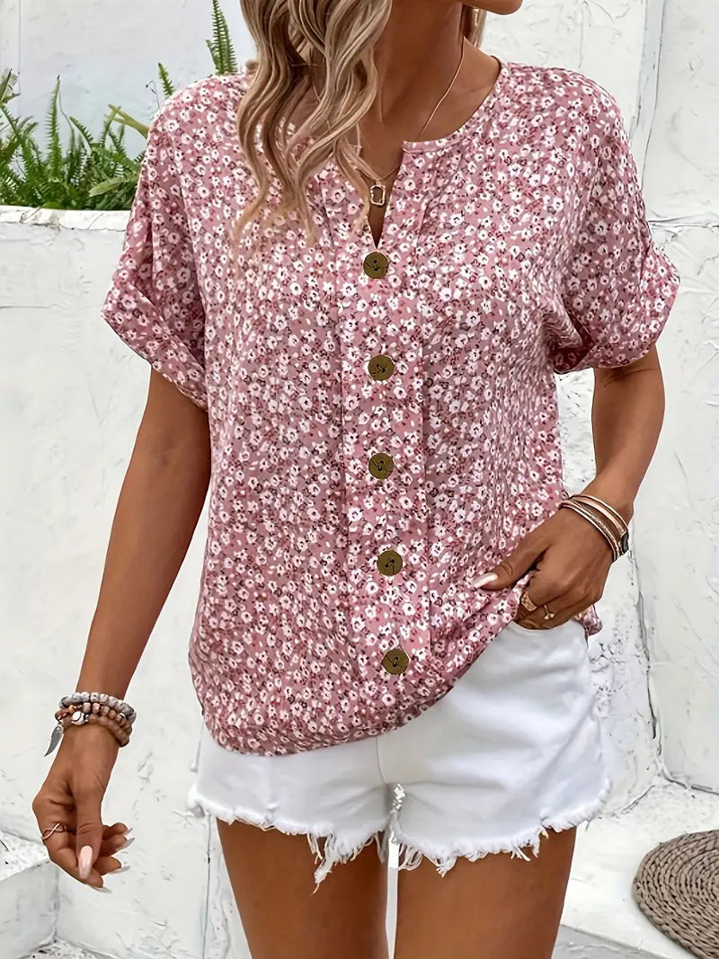 Damenbluse Blumenprint – Elegante, Leichte Bluse Für Warme Tage, Vielseitig Kombinierbar, Luftiger Schnitt 2