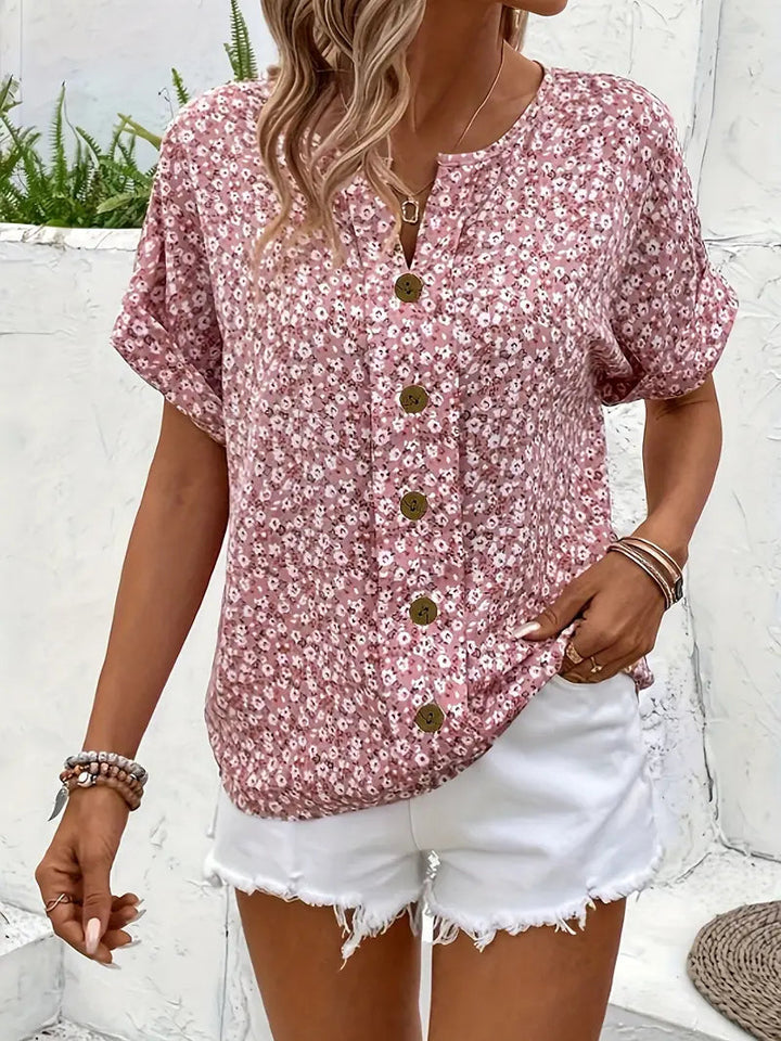 Damenbluse Blumenprint – Elegante, Leichte Bluse Für Warme Tage, Vielseitig Kombinierbar, Luftiger Schnitt 2