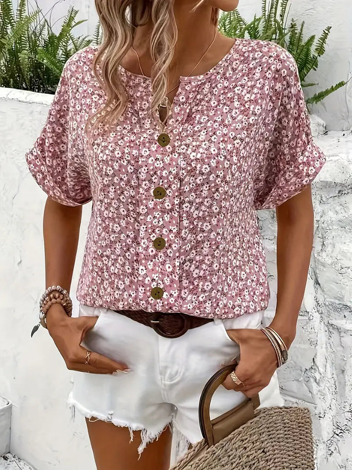 Damenbluse Blumenprint – Elegante, Leichte Bluse Für Warme Tage, Vielseitig Kombinierbar, Luftiger Schnitt 3