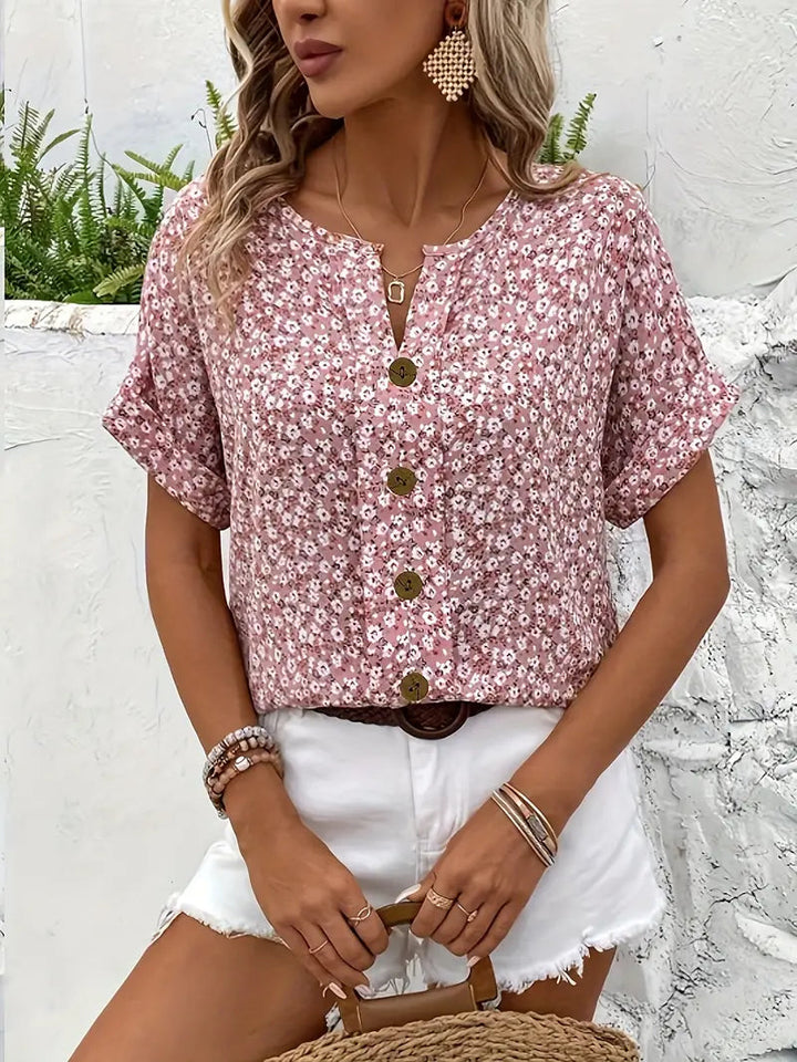 Damenbluse Blumenprint – Elegante, Leichte Bluse Für Warme Tage, Vielseitig Kombinierbar, Luftiger Schnitt 4