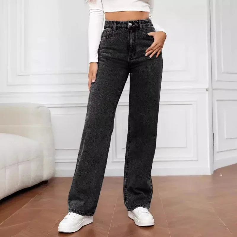Damenjeans mit hoher Taille und weitem Bein – Modern und Bequem für Alltag und Freizeit 1