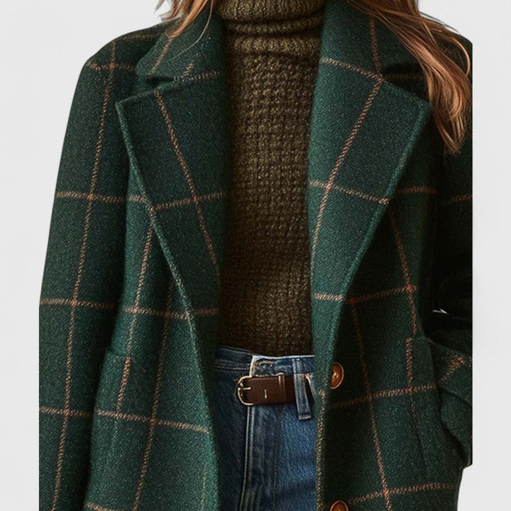 Damenmantel Kariert Lang mit Reverskragen Eleganter Wollmix für Herbst und Winter 1