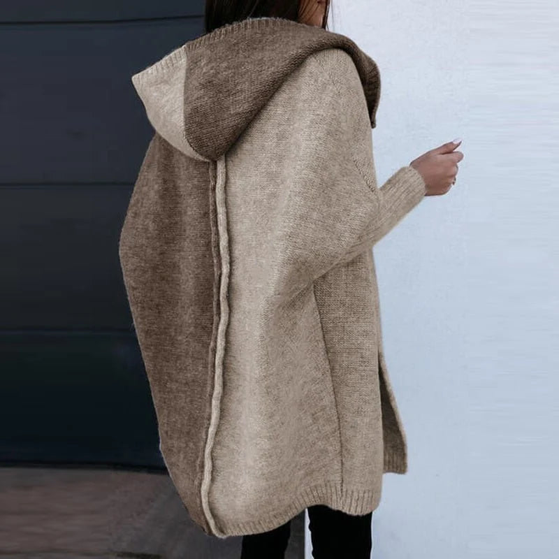 Damenpullover Langarm Mit Kapuze, Lässiger Patchwork Stil, Warme Pullover Damen für Komfort Und Alltag 1