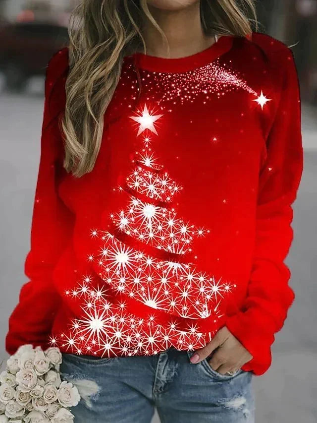Damenpullover Langarm Warm Kuschelig Festlich Modisch für Weihnachten 2