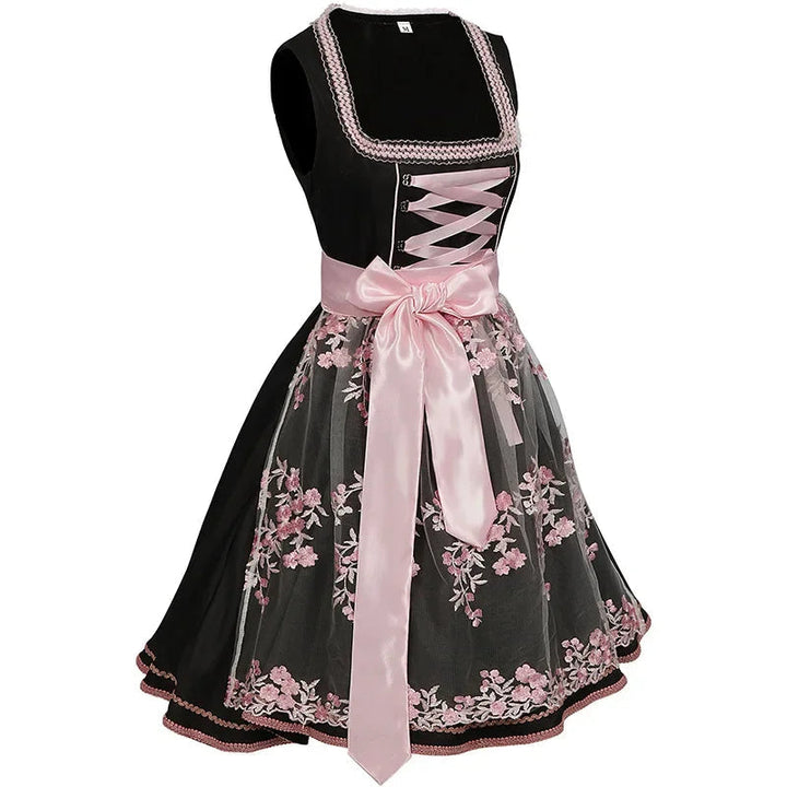 Dirndl Kleid Damen mit Bestickter Schürze und Schnürung Trachtenkleid Festlich 1