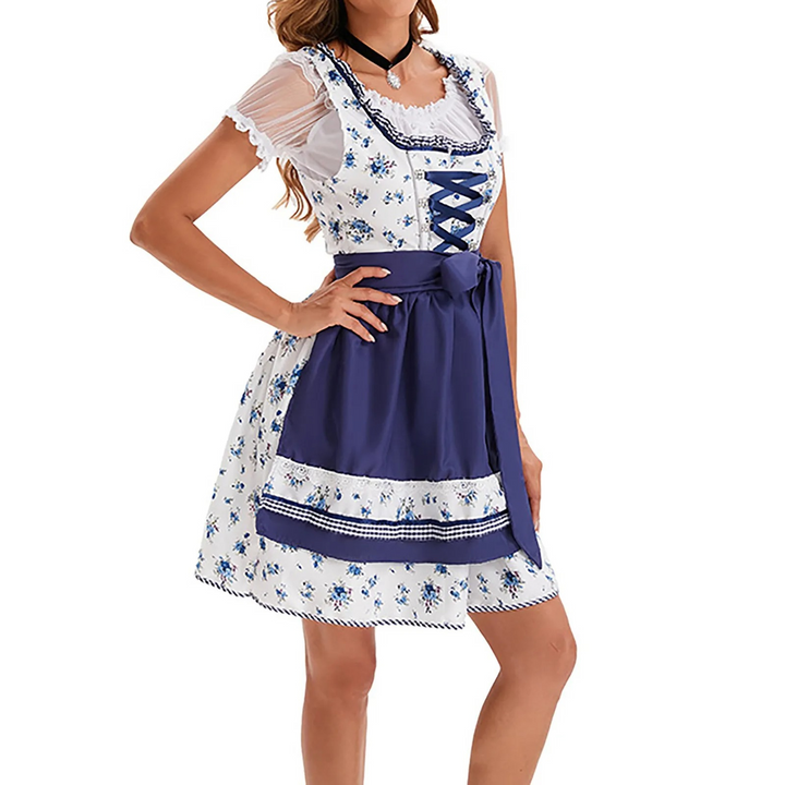 Dirndl Kleid Damen mit Blumendruck und Schürze für Trachtenfest und Oktoberfest | Trachtenkleid im traditionellen Stil 1