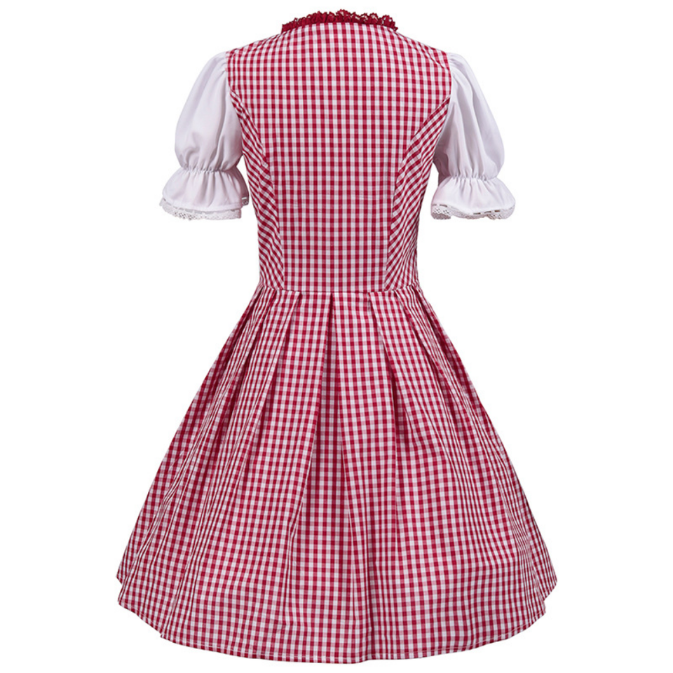 Dirndlkleid mit Karomuster und Schnürmieder für Frauen – Traditionelles Trachtenkleid für Oktoberfest und Volksfeste 1