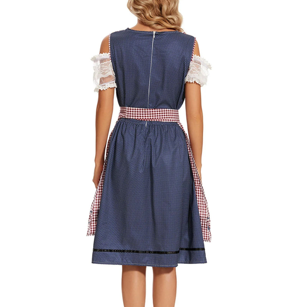 Dirndlkleid mit Karoschürze und Spitzenärmeln für Oktoberfest und Festliche Anlässe 1