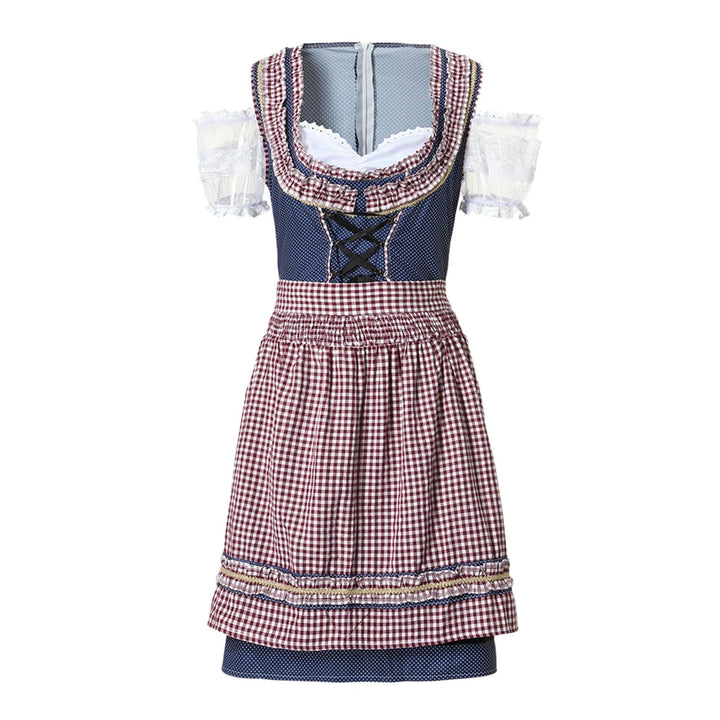 Dirndlkleid mit Karoschürze und Spitzenärmeln für Oktoberfest und Festliche Anlässe 3