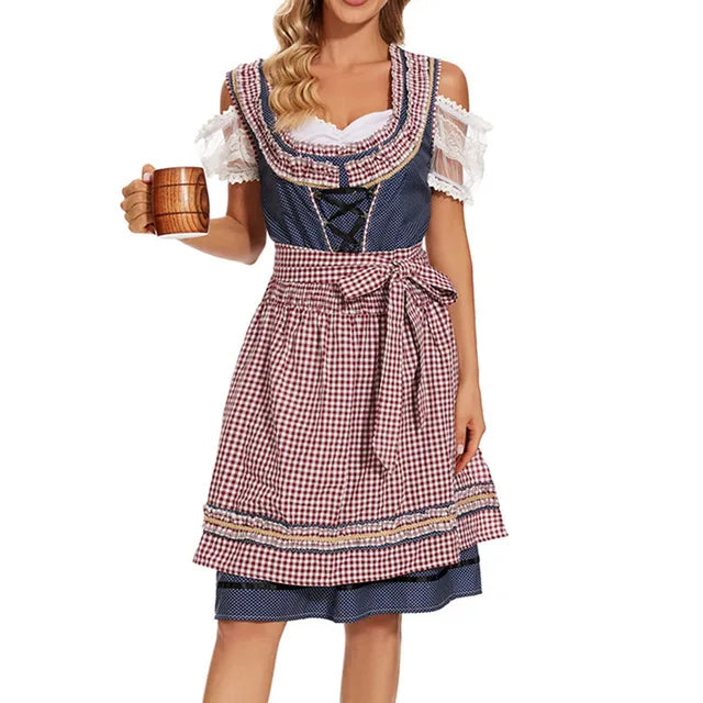 Dirndlkleid mit Karoschürze und Spitzenärmeln für Oktoberfest und Festliche Anlässe 4