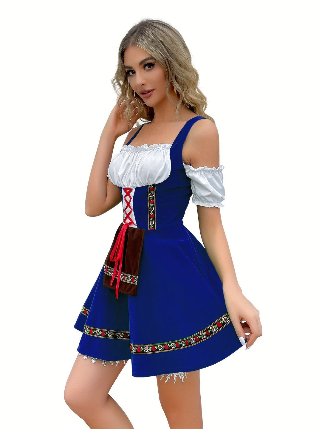 Dirndlkleid mit Schnürung und bestickter Minischürze für Damen Festliches Trachtenkleid 2