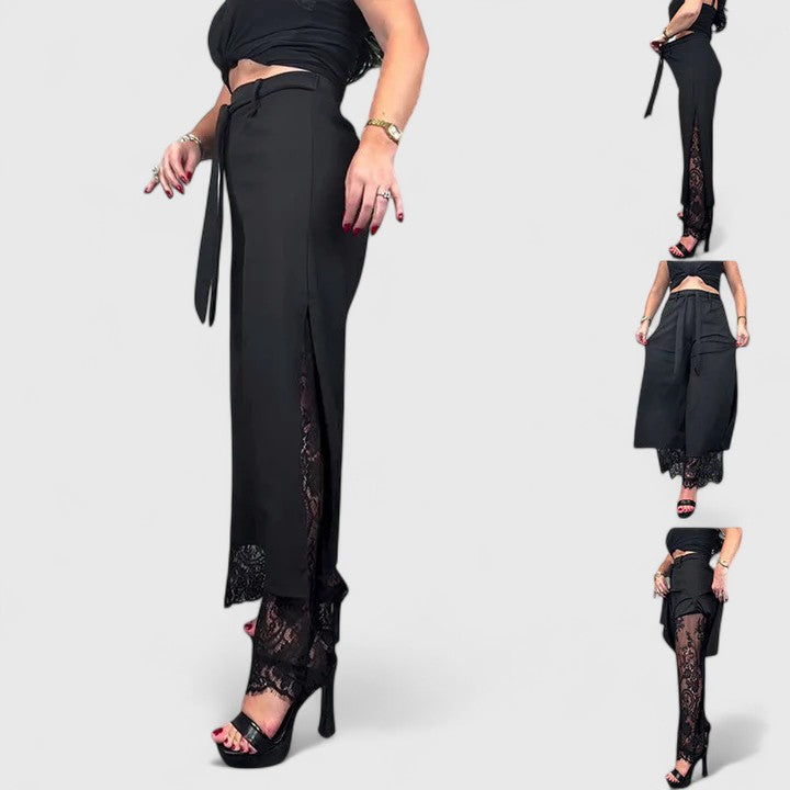 Elegante Damenhose mit weitem Bein und Spitzenakzenten für vielseitigen Komfort 2