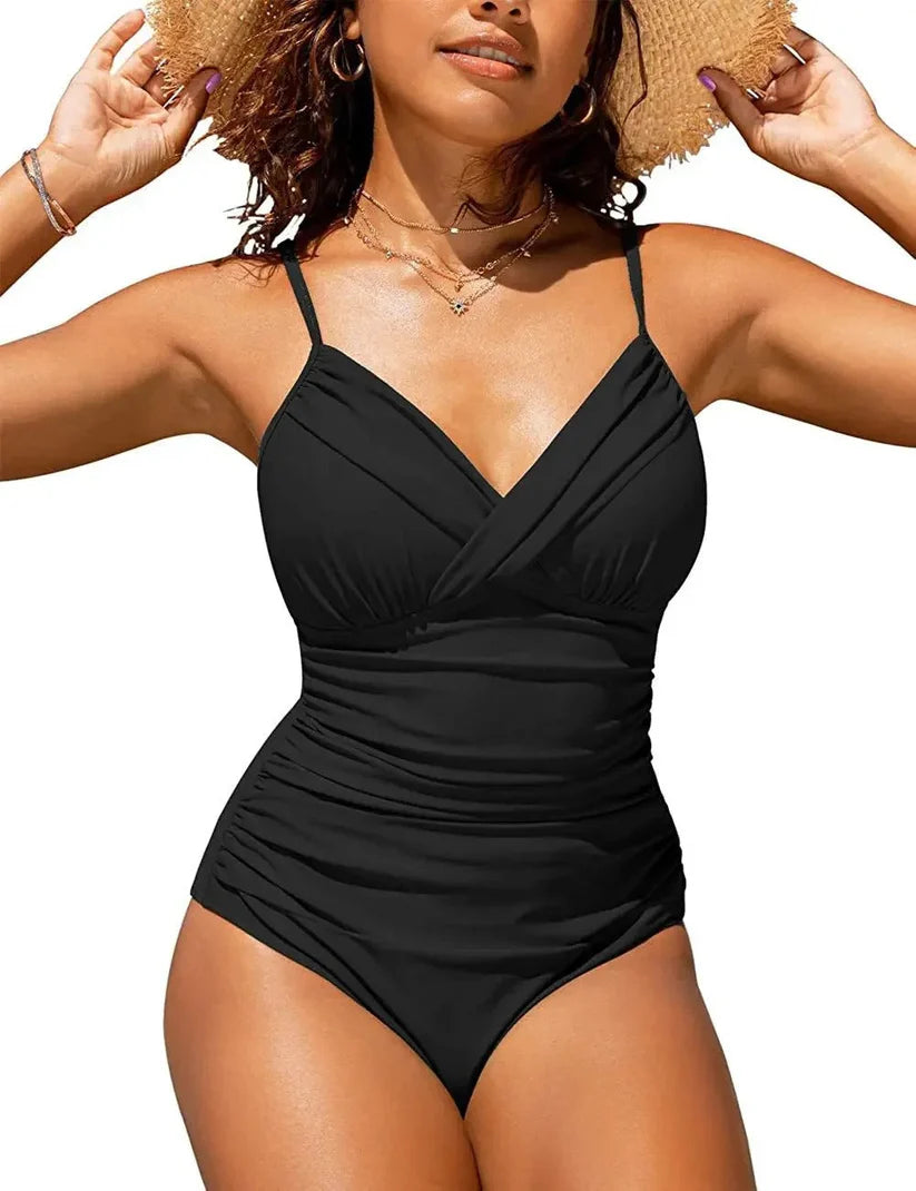 Eleganter Damen-Push-Up-Badeanzug mit V-Ausschnitt für Strand und Pool 0