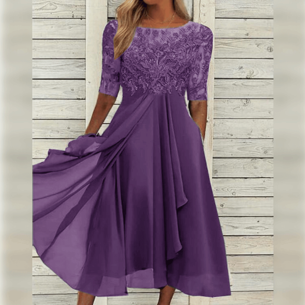 Elegantes Abendkleid mit Spitzendetails und 3/4-Ärmeln für besondere Anlässe 0