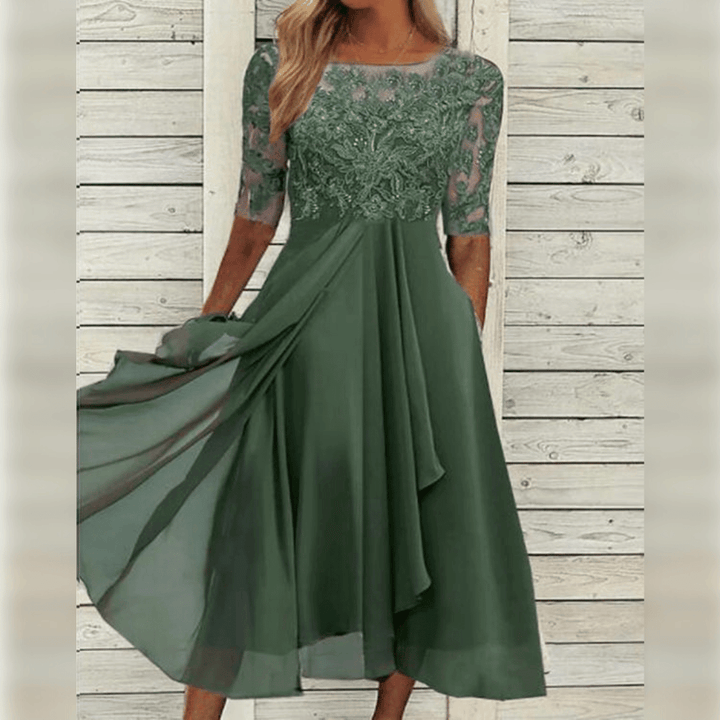 Elegantes Abendkleid mit Spitzendetails und 3/4-Ärmeln für besondere Anlässe 1