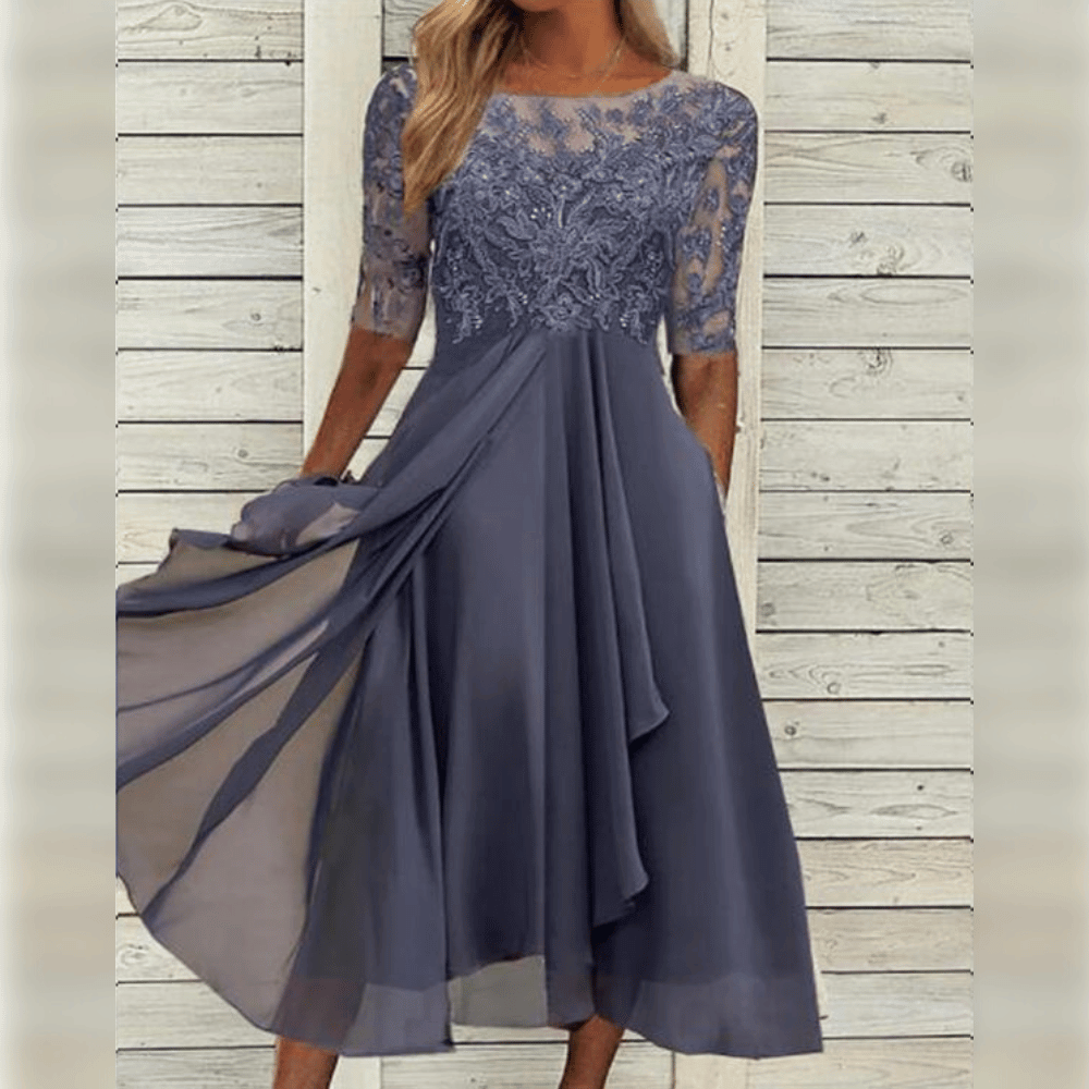 Elegantes Abendkleid mit Spitzendetails und 3/4-Ärmeln für besondere Anlässe 3