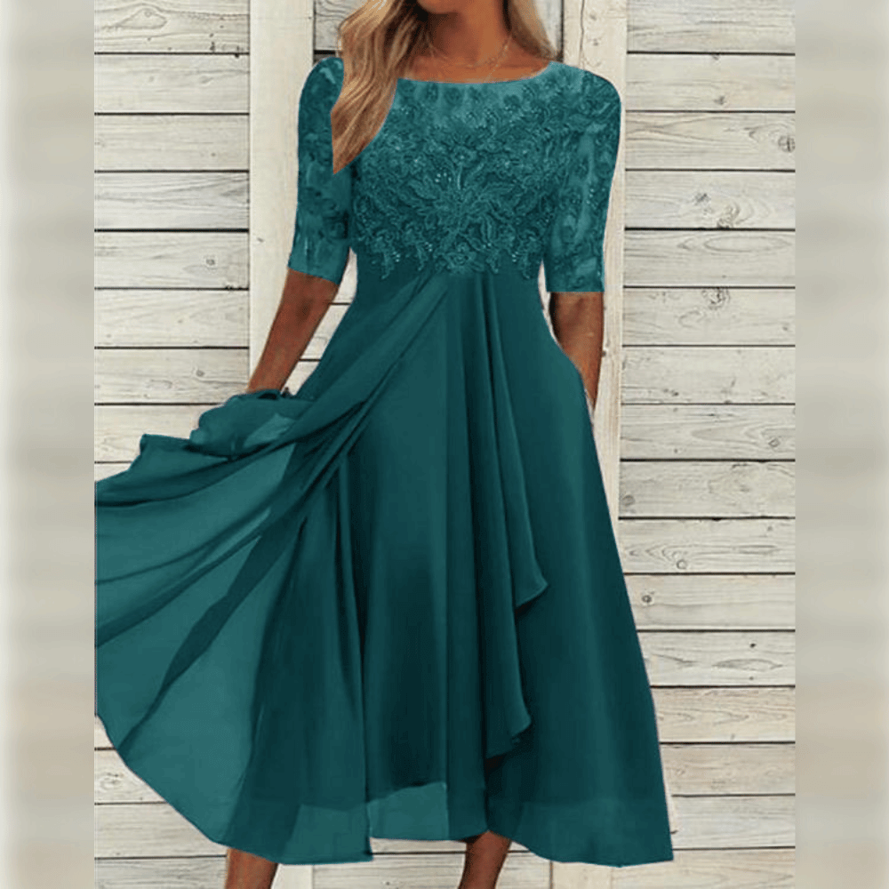 Elegantes Abendkleid mit Spitzendetails und 3/4-Ärmeln für besondere Anlässe 4