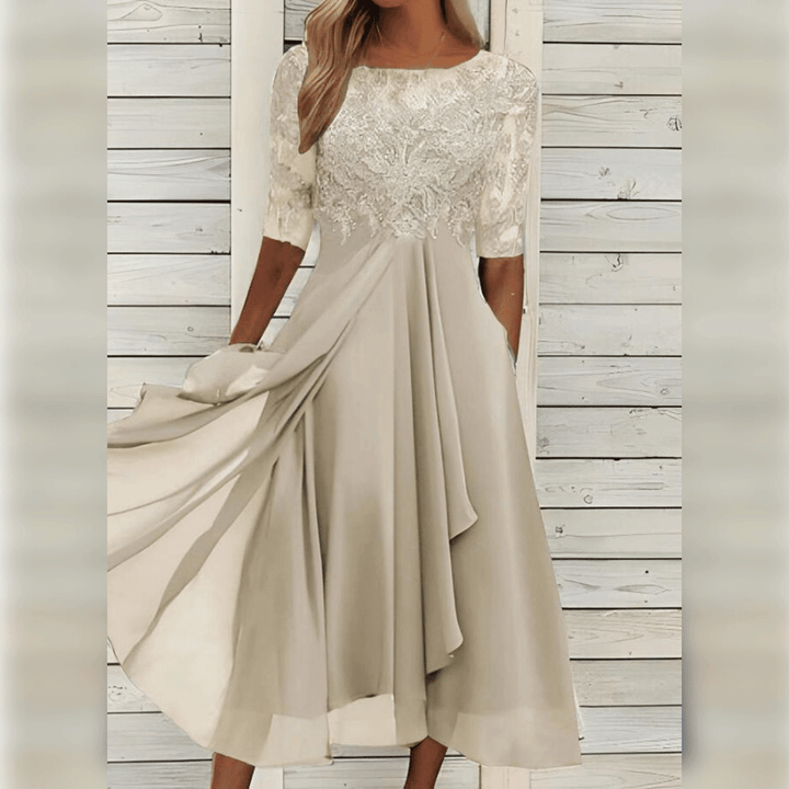Elegantes Abendkleid mit Spitzendetails und 3/4-Ärmeln für besondere Anlässe 7