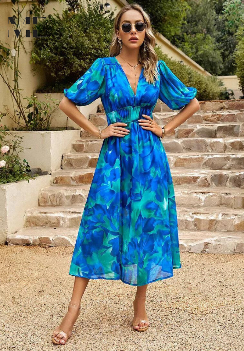Elegantes Blumenkleid Damen – Romantisches Kleid für Sommer, Brunch und Partys, Figurschmeichelnder Schnitt, Vielseitig Kombinierbar 10