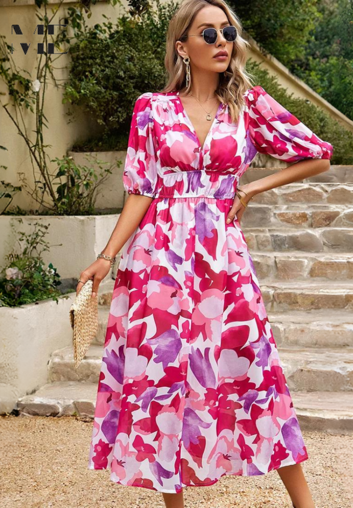 Elegantes Blumenkleid Damen – Romantisches Kleid für Sommer, Brunch und Partys, Figurschmeichelnder Schnitt, Vielseitig Kombinierbar 11