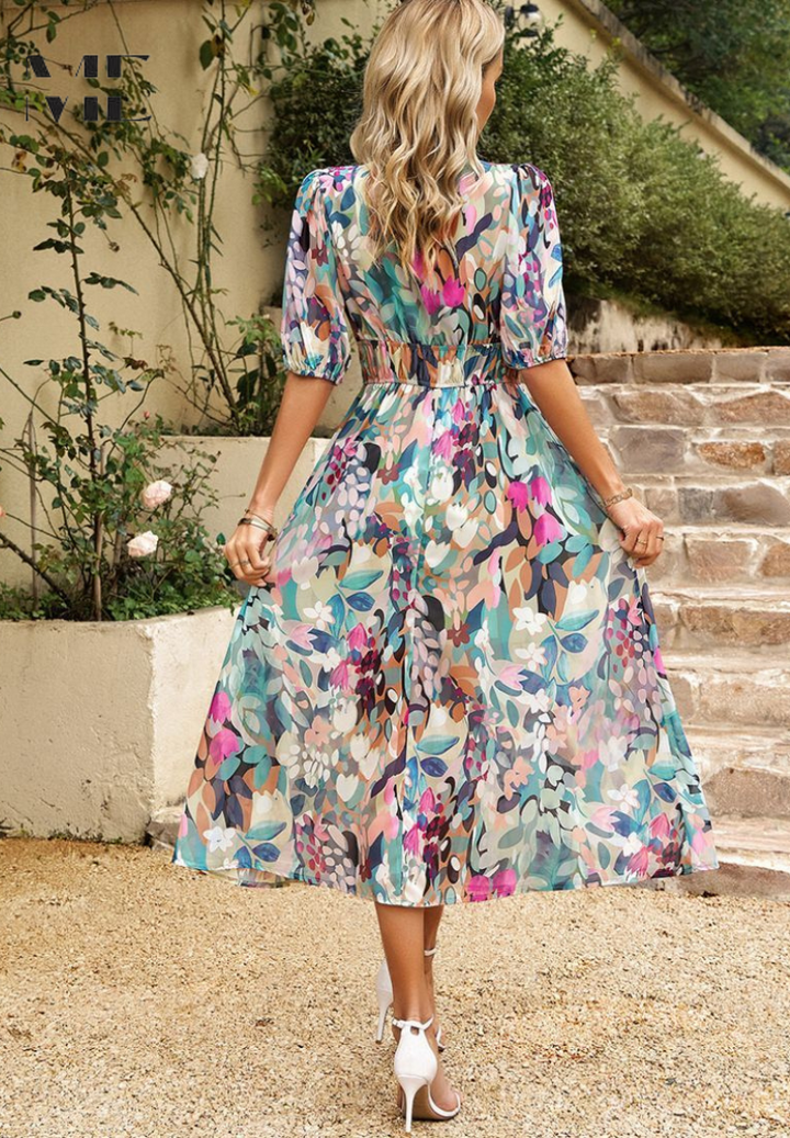 Elegantes Blumenkleid Damen – Romantisches Kleid für Sommer, Brunch und Partys, Figurschmeichelnder Schnitt, Vielseitig Kombinierbar 2