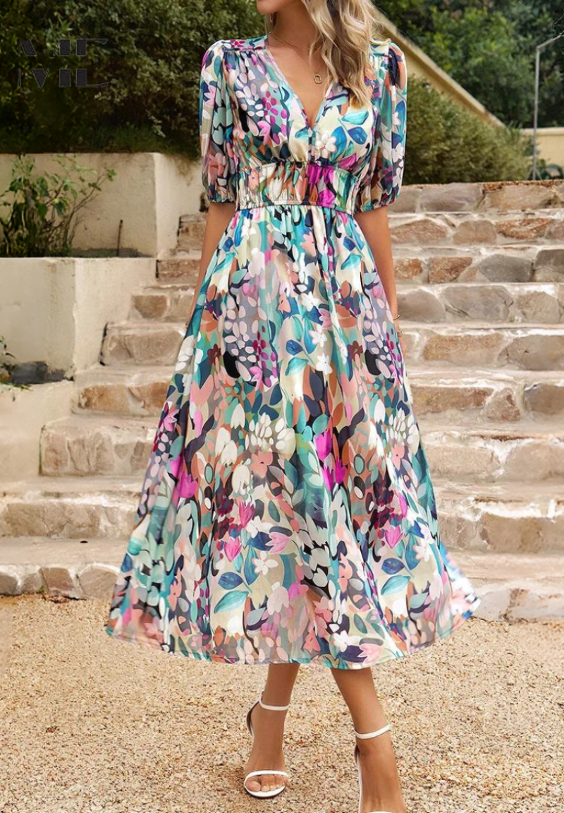 Elegantes Blumenkleid Damen – Romantisches Kleid für Sommer, Brunch und Partys, Figurschmeichelnder Schnitt, Vielseitig Kombinierbar 3