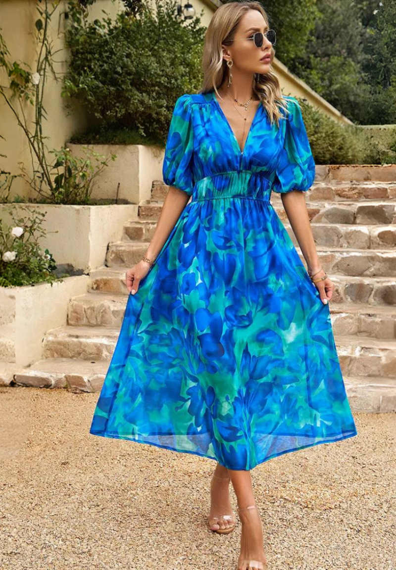 Elegantes Blumenkleid Damen – Romantisches Kleid für Sommer, Brunch und Partys, Figurschmeichelnder Schnitt, Vielseitig Kombinierbar 5