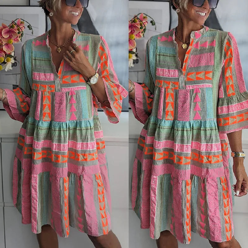 Elegantes Boho-Damenkleid für Frühling - Stilvolles A-Linien-Kleid für jeden Anlass, Vielseitig und Bequem 4