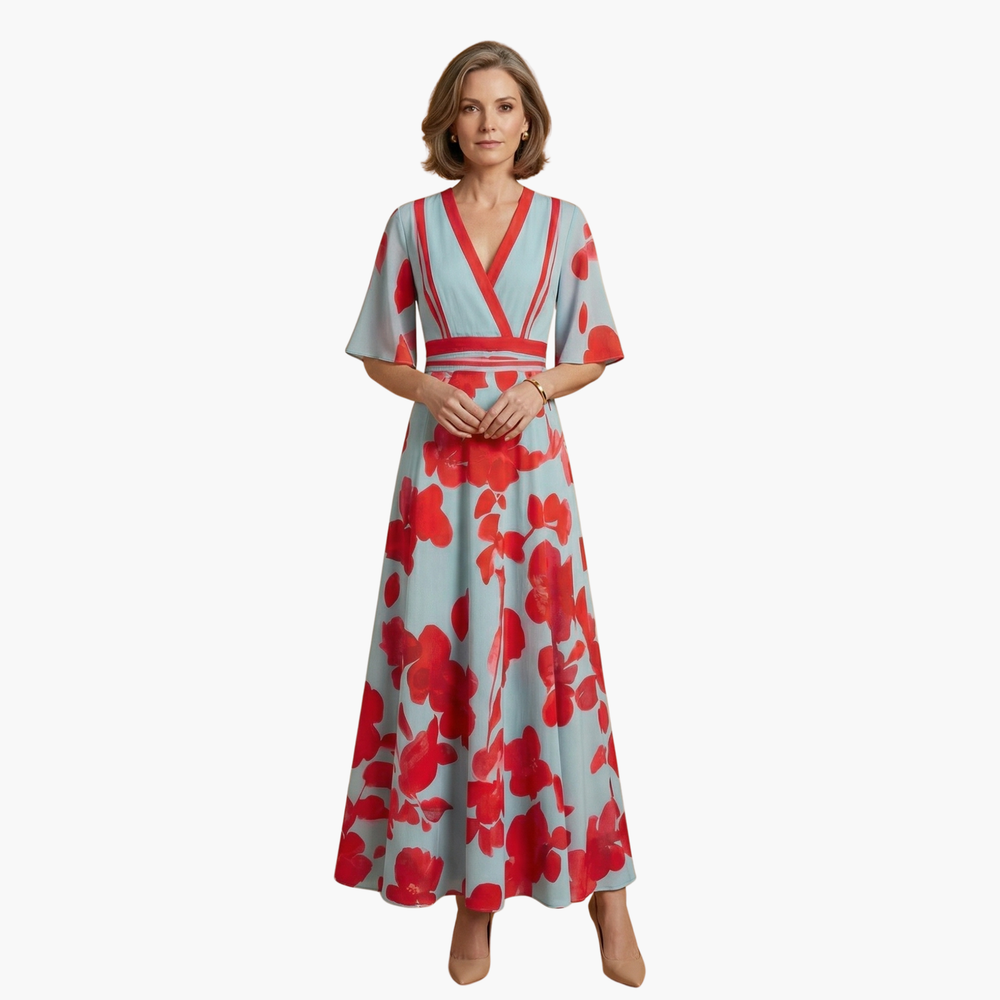 Elegantes Damen-Blumenkleid für den Sommer – Langes V-Ausschnitt Kleid für besondere Anlässe 1