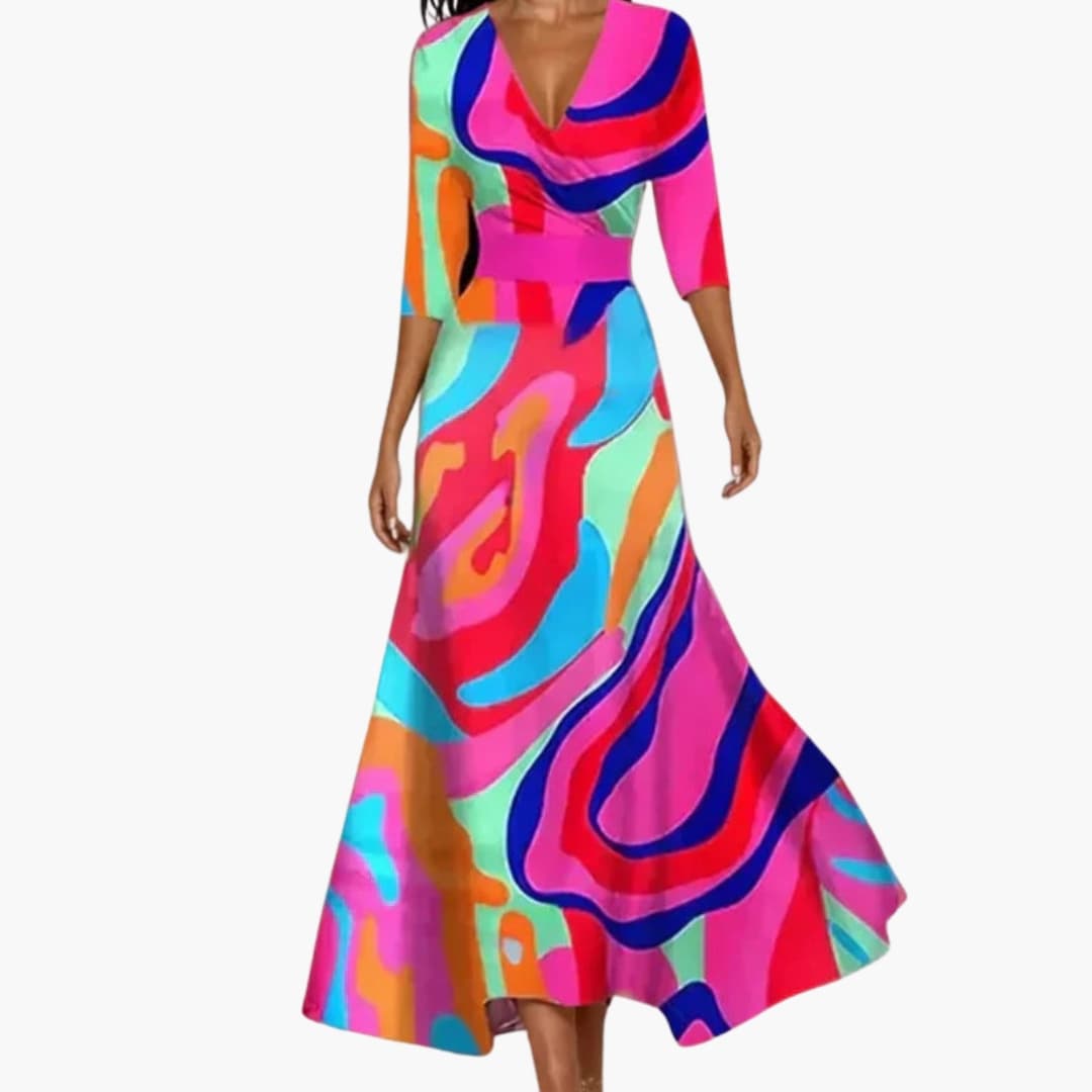 Elegantes Damen-Blumenkleid für den Sommer – Langes V-Ausschnitt Kleid für besondere Anlässe 11