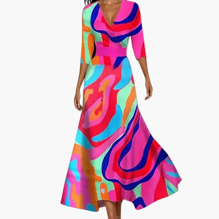 Elegantes Damen-Blumenkleid für den Sommer – Langes V-Ausschnitt Kleid für besondere Anlässe 11