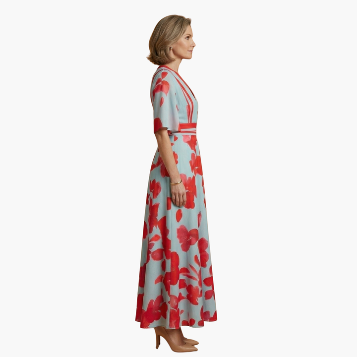 Elegantes Damen-Blumenkleid für den Sommer – Langes V-Ausschnitt Kleid für besondere Anlässe 2
