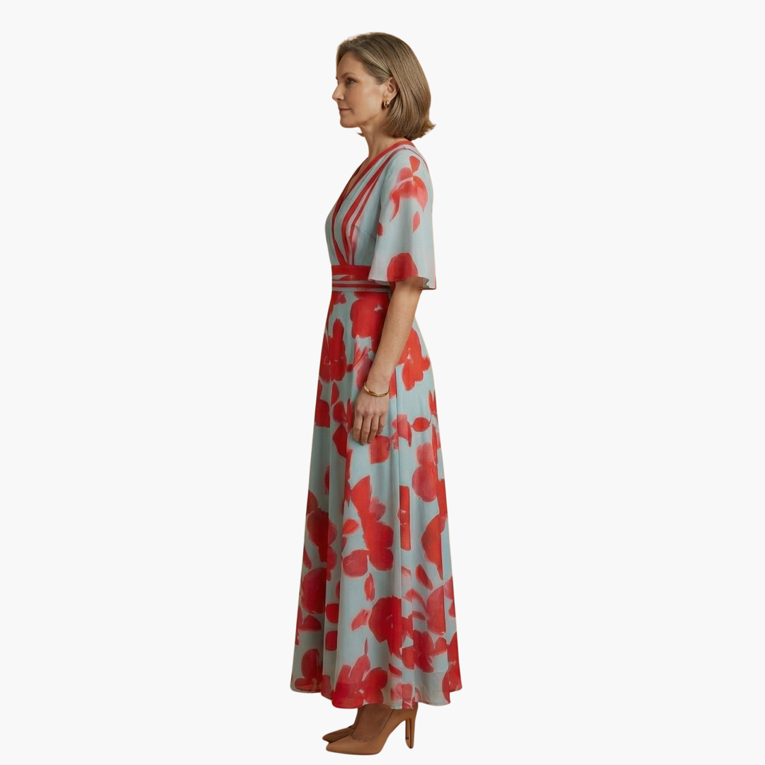 Elegantes Damen-Blumenkleid für den Sommer – Langes V-Ausschnitt Kleid für besondere Anlässe 3