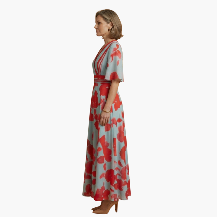 Elegantes Damen-Blumenkleid für den Sommer – Langes V-Ausschnitt Kleid für besondere Anlässe 3