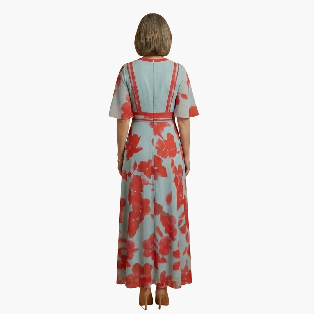 Elegantes Damen-Blumenkleid für den Sommer – Langes V-Ausschnitt Kleid für besondere Anlässe 4