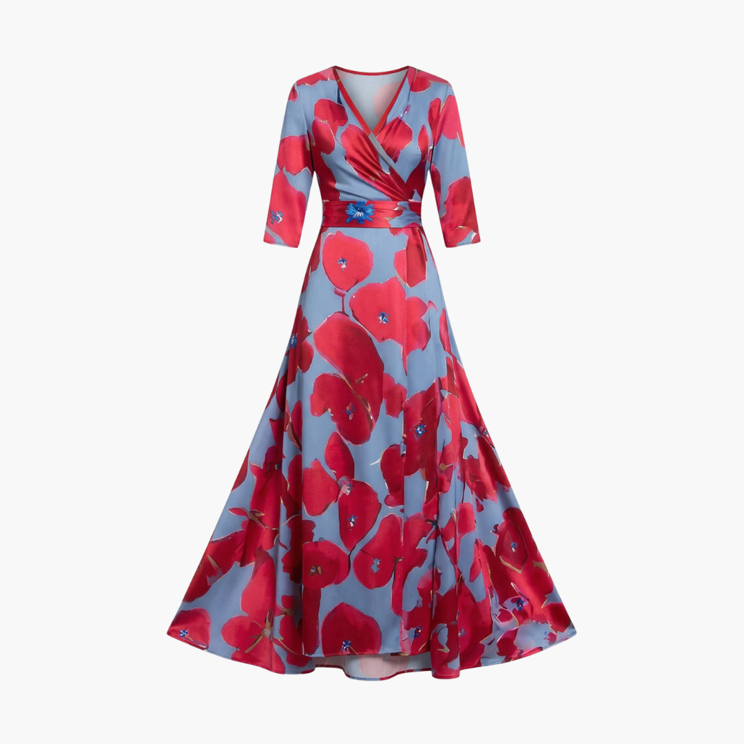 Elegantes Damen-Blumenkleid für den Sommer – Langes V-Ausschnitt Kleid für besondere Anlässe 6