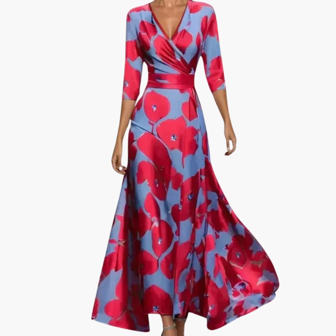 Elegantes Damen-Blumenkleid für den Sommer – Langes V-Ausschnitt Kleid für besondere Anlässe 7