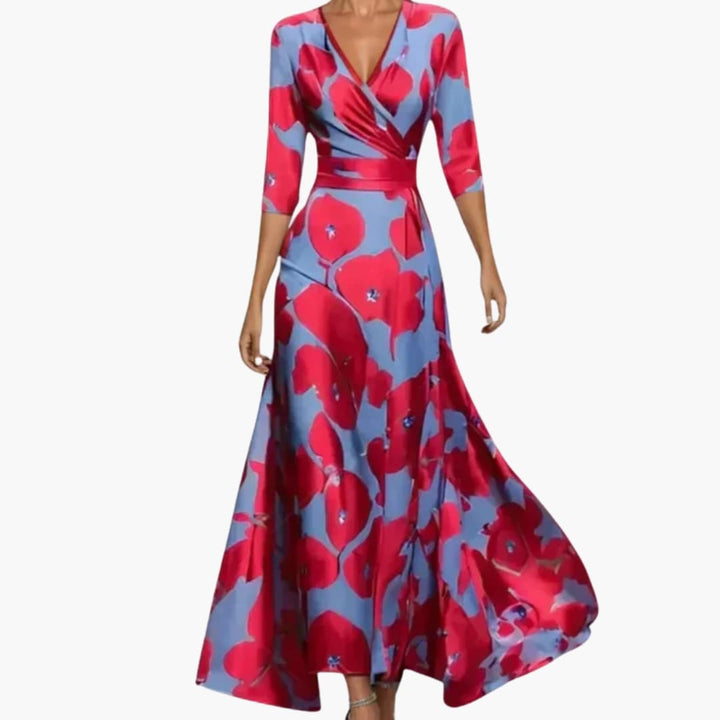 Elegantes Damen-Blumenkleid für den Sommer – Langes V-Ausschnitt Kleid für besondere Anlässe 7