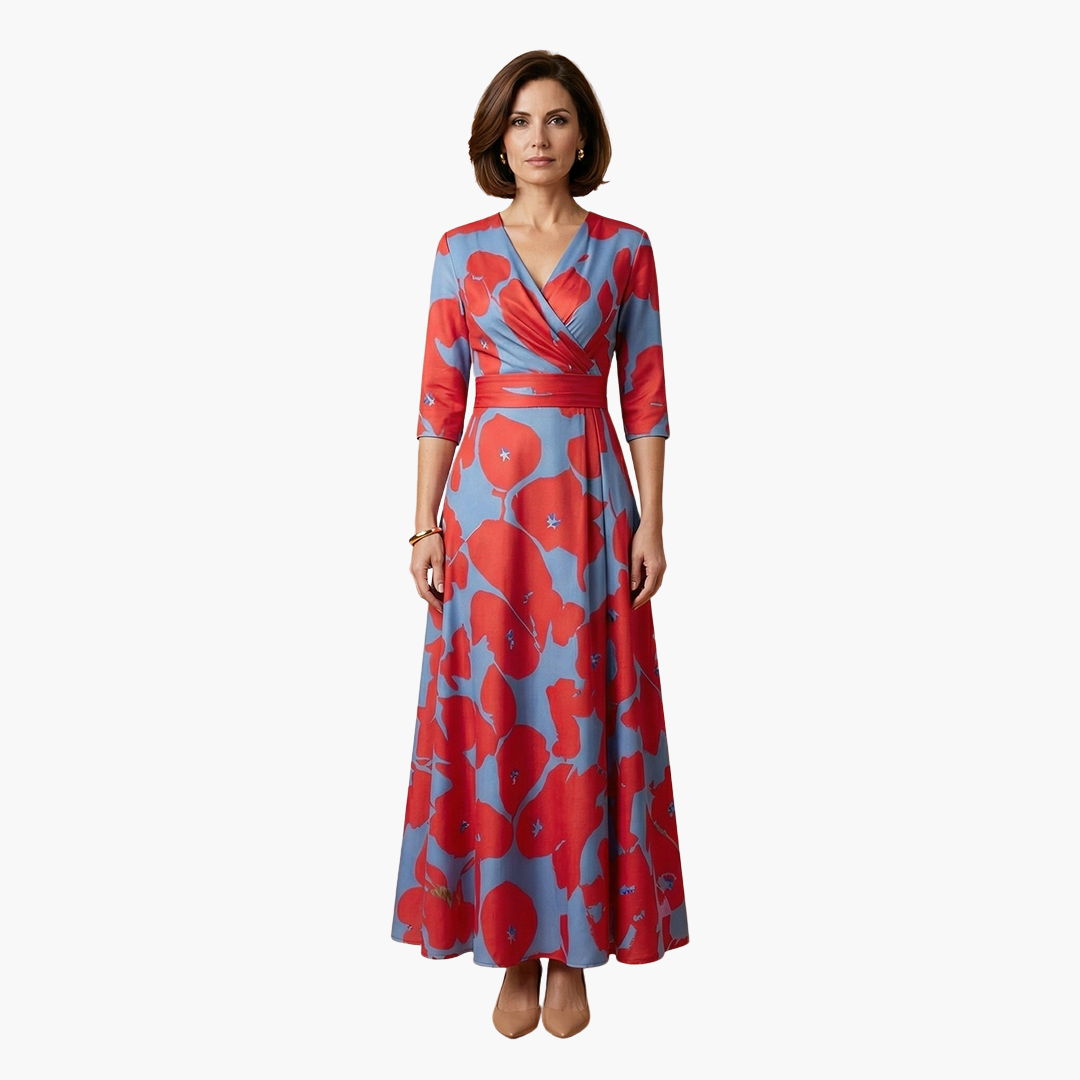 Elegantes Damen-Blumenkleid für den Sommer – Langes V-Ausschnitt Kleid für besondere Anlässe 8