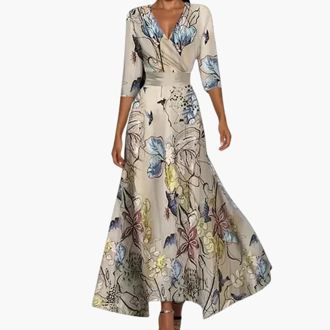 Elegantes Damen-Blumenkleid für den Sommer – Langes V-Ausschnitt Kleid für besondere Anlässe 9