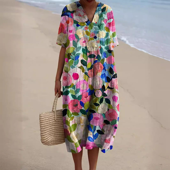 Elegantes Damen-Sommerkleid mit V-Ausschnitt – Ideal für warme Tage 0