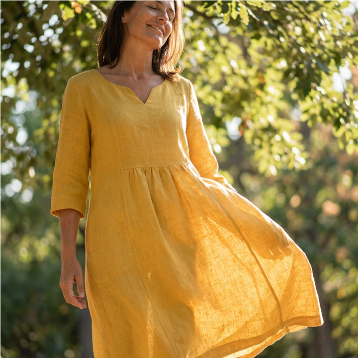 Elegantes Damen Midi Kleid mit V-Ausschnitt und 3/4-Ärmeln für den Sommer 1